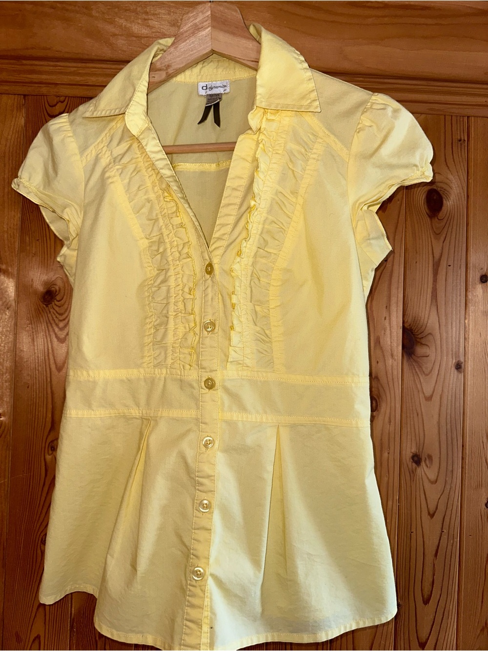 Dynamite Pale Yellow Ruffle-Trim Blouse